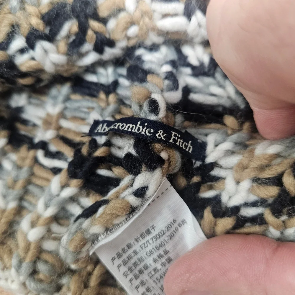 Abercrombie & Fitch Fair Isle Knit Beanie Faux Fur Pom Pom Hat Multi Color